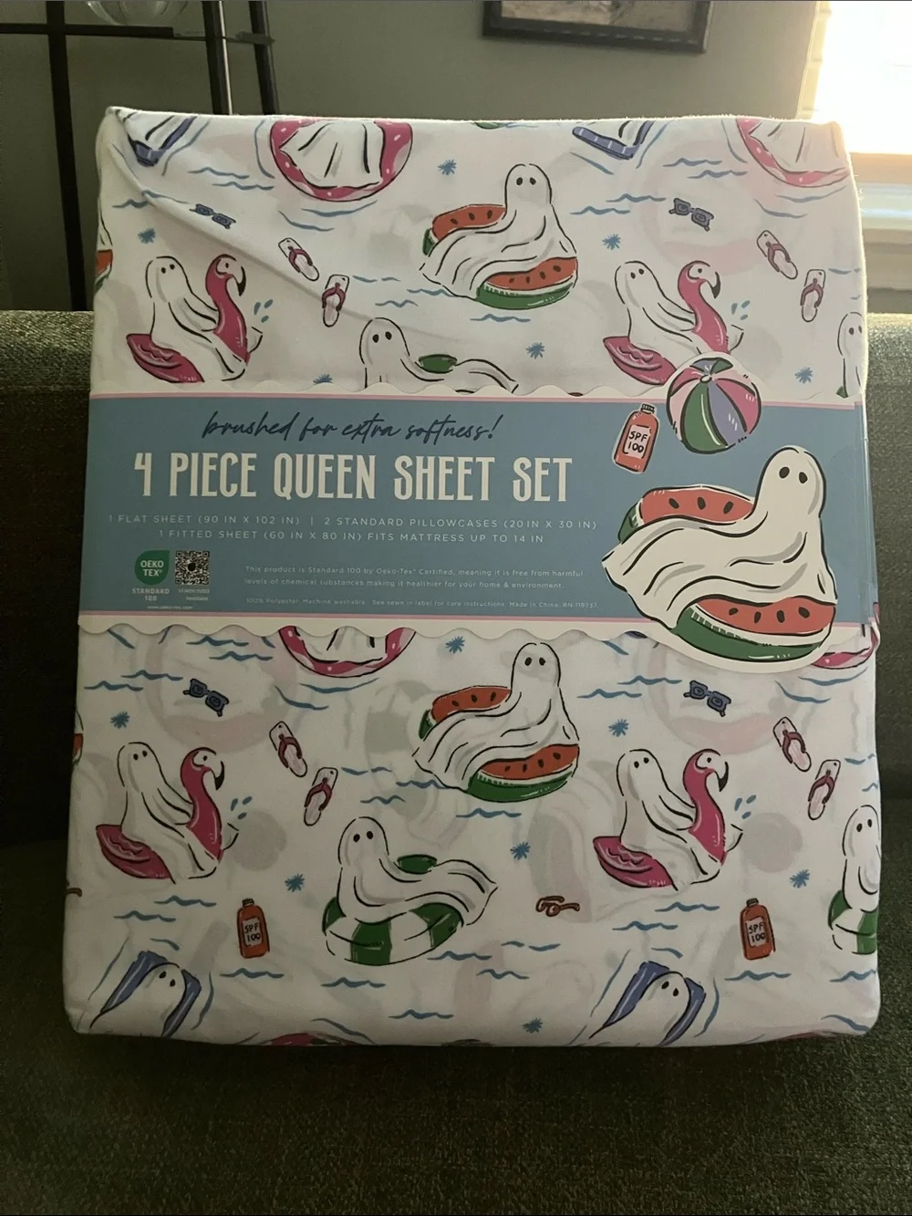 Envogue Ghost Floaties Print Sheet Set - White with Pink, Green, Blue Accents